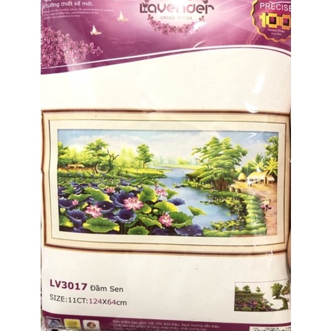 TRANH THÊU 3D PHONG CẢNH ĐẦM SEN LV3017 (124X64)