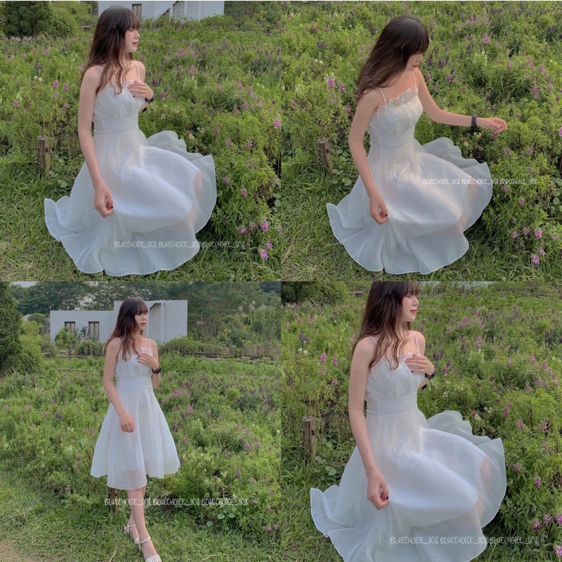 VÁY-ĐẦM TRẮNG 2 DÂY XẾP LỚP NGỰC CÁCH ĐIỆU QC 🧝‍♀️