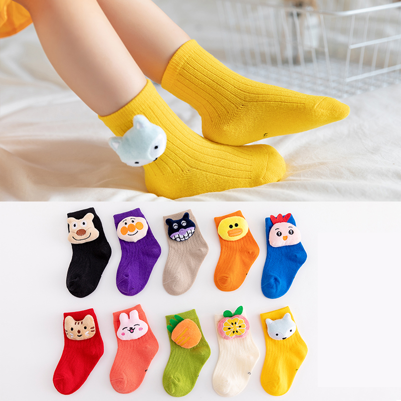 Tất cotton màu kẹo mềm mại họa tiết hoạt hình 3D kiểu Hàn Quốc cho bé gái tập đi