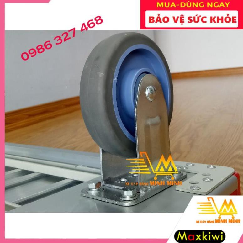 [BH 12th- Hàng Cao Cấp] Xe Đẩy Hàng, Xe Đẩy Inox 4 Bánh Maxkiwi- 200kg Sàn Aluminium Chống Han Gỉ