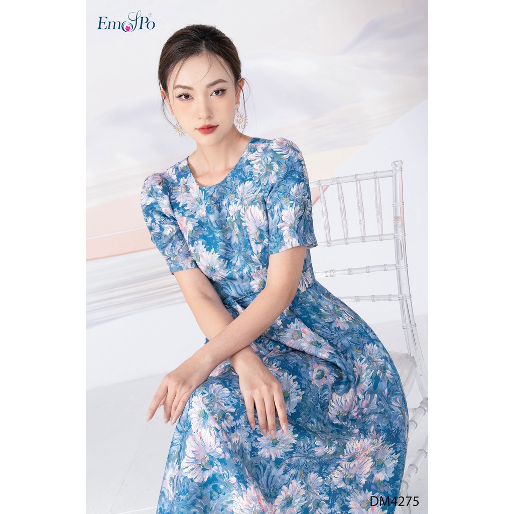 Đầm xòe cổ tròn tay bồng đai rời Emspo DM4275