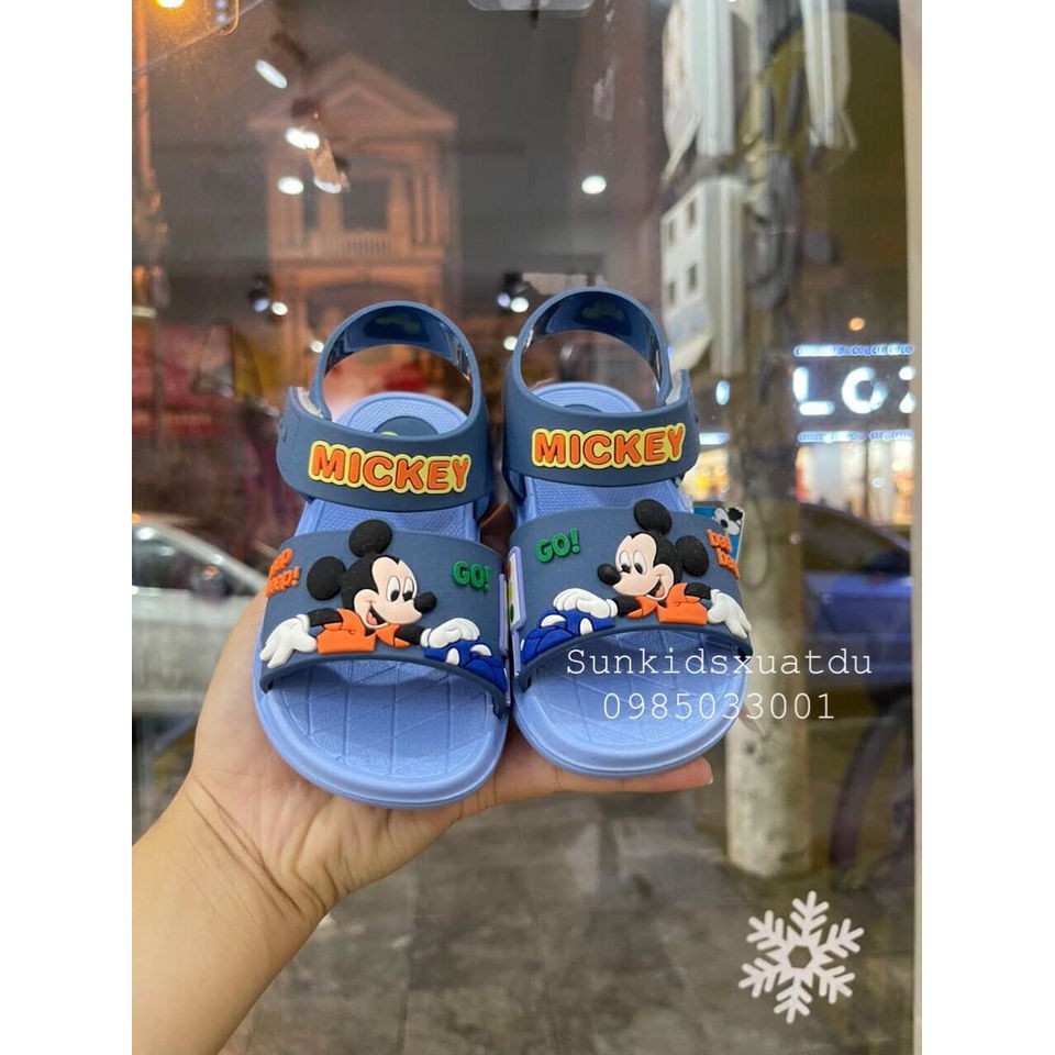 Sandal nhựa dẻo Mickey quai dán màu xanh