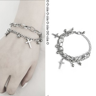 ✈❅Korea hip-hop trendy nam cross Multilayer Bell Bracelet Chain in Punk Cool Jewelry