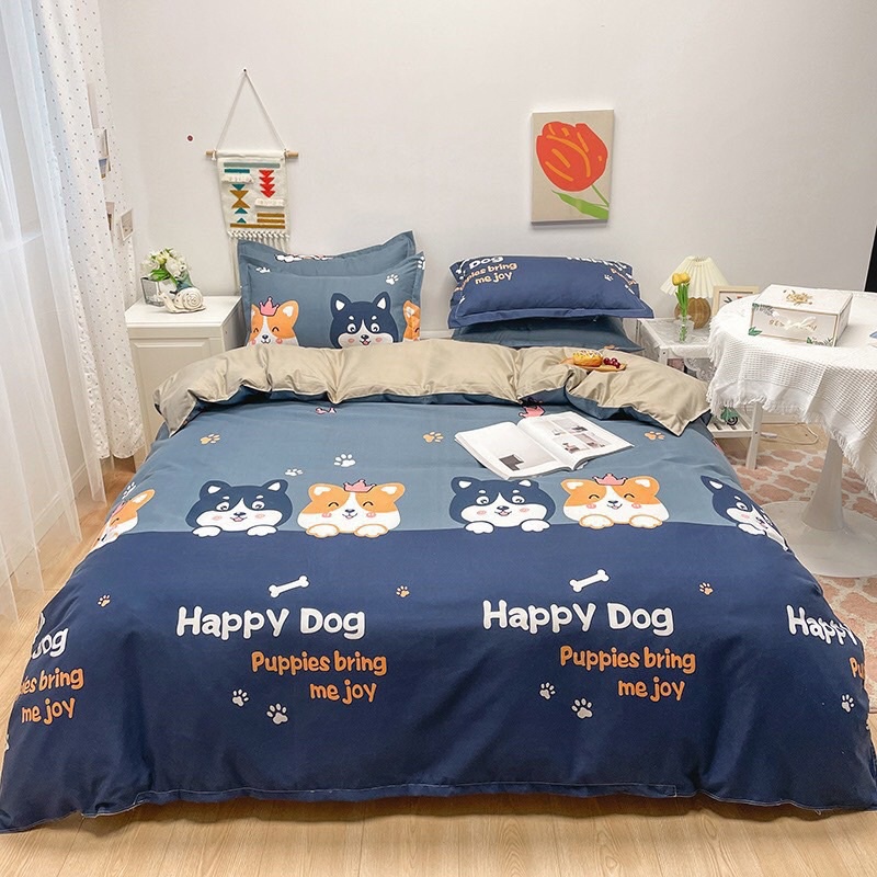 Bộ chăn ga gối Cotton poly Bo Decor Quả hot dog , vỏ chăn mền, drap nệm và 2 vỏ gối