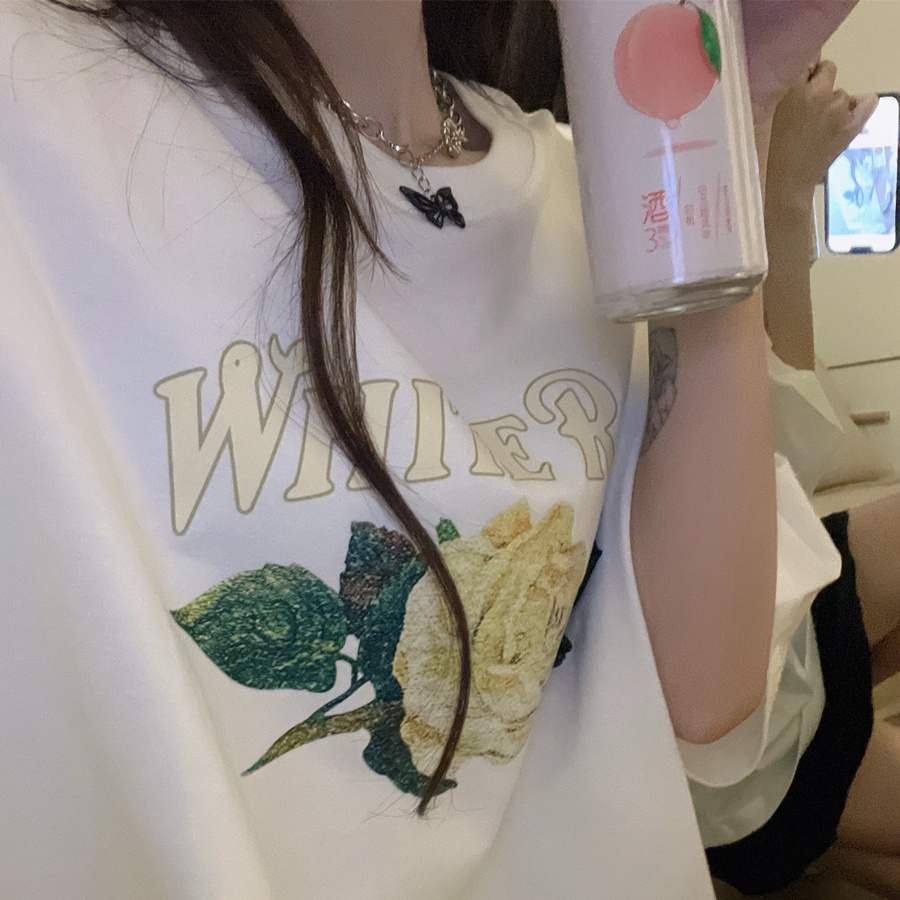 SUXI Áo Thun Ngắn Tay Cổ Tròn Dáng Rộng In Chữ Đơn Giản Thời Trang Mùa Hè Cho Nữ