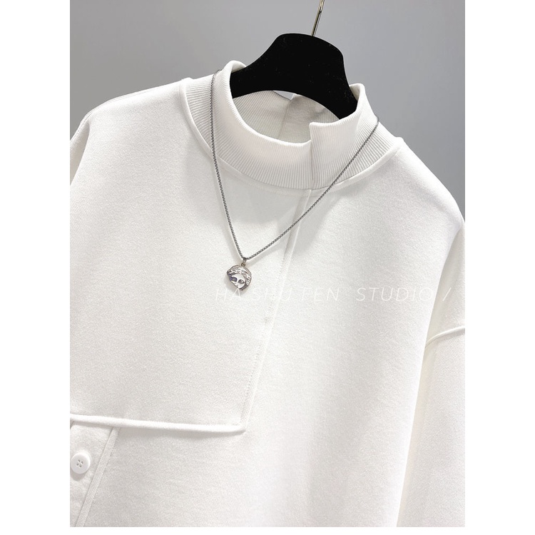 Áo Sweater Tay Dài Cổ Cao Dáng Rộng Màu Sắc Đơn Giản Trẻ Trung