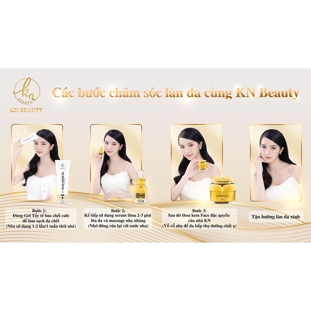 Combo 3 bước Ngừa mụn Trắng Da KN Beauty: Gel tẩy tế bào chết + serum + kem dưỡng ( tặng son + gel rửa tay)