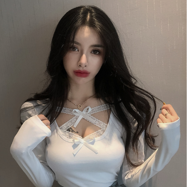 Áo Thun Dài Tay Phối Ren Hoa Thiết Kế Quyến Rũ Thời Trang Nữ