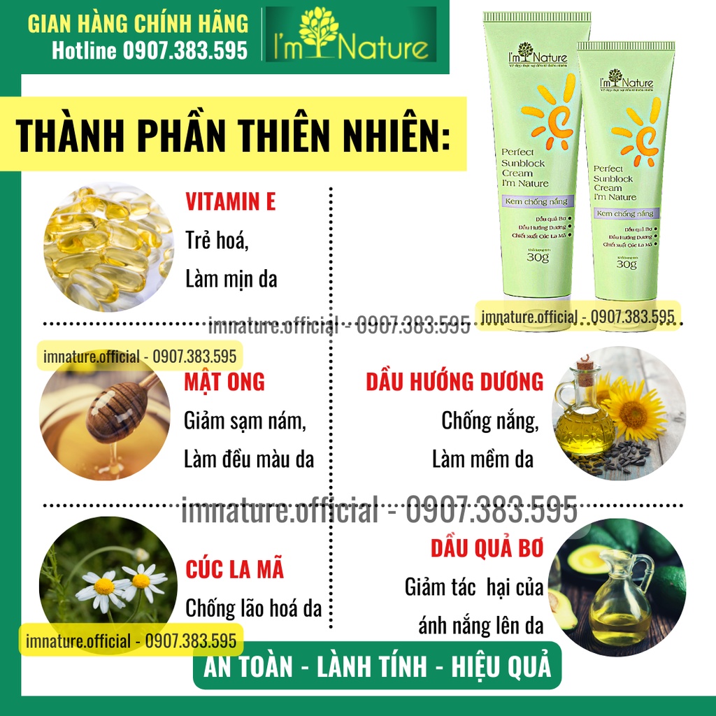 Kem Chống Nắng Trang Điểm Dưỡng Trắng Da I'm Nature SPF50/PA+++ Perfect Sunblock Cream 30gr