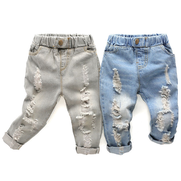 Quần jeans dài bằng cotton màu trơn thời trang xuân thu 2020 phong cách Hàn Quốc cho bé trai và bé gái