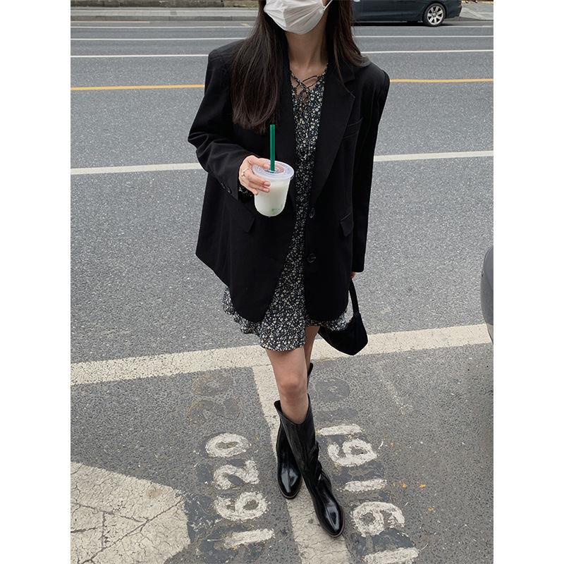 ﹊☼Áo khoác vest màu đen dáng rộng phong cách Hàn Quốc thời trang mùa thu cho nữ 2021