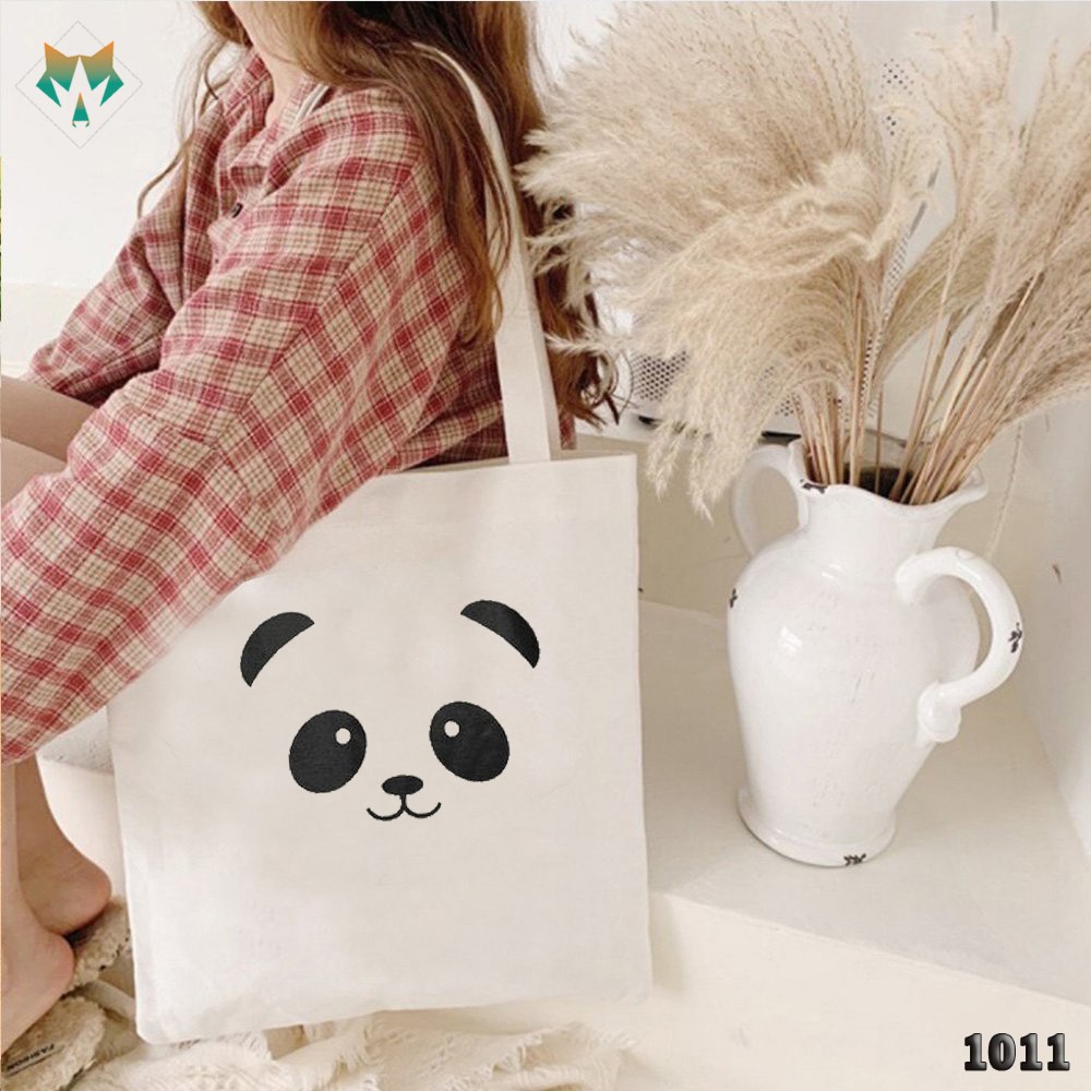 TÚI TOTE TRẮNG CHẤT VẢI CANVAS 1011 474 MẶT GẤU DỄ THƯƠNG HÀNG CHUẨN ĐẸP