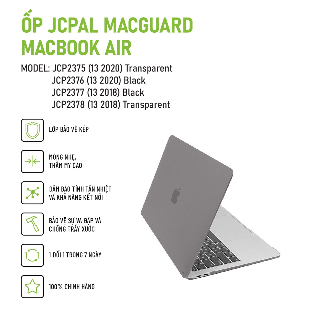 Ốp lưng máy tính Jcpal Macguard Macbook Air 2018 | 2020 - 13 inch chống trầy xước cực tốt, chống ánh sáng xanh