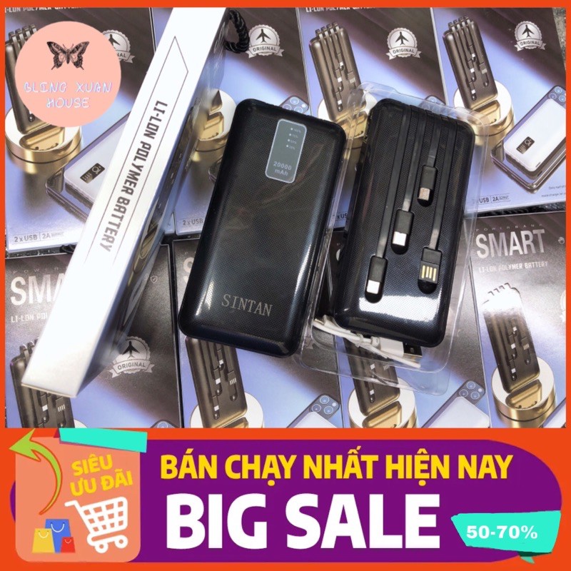 Pin Sạc Dự Phòng Power Bank J200 20000MAh Tích Hợp Cáp Sạc Nhanh 4 Đầu Lightning/Micro/Type C/USB