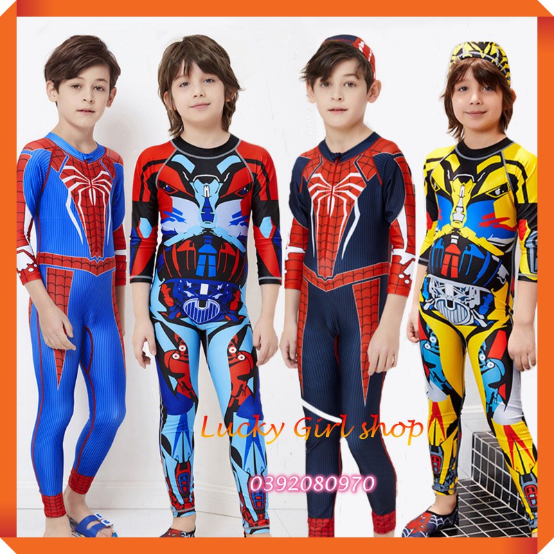 Bộ Bơi Liền Thân Bé Trai Siêu Nhân Tay Dài Quần Dài Thun Cao Cấp Phong Cách Hàn Size M (5-7 Tuôi) - Hàng Nhập Quảng Châu
