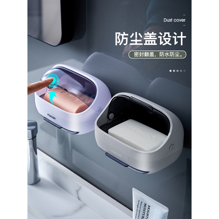 Khay Đựng Xà Phòng Gắn Tường Có Nắp Kiểu Mới Tiện Dụng