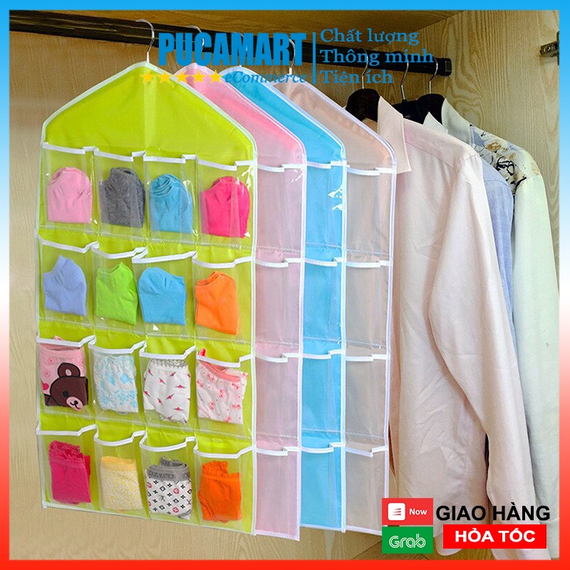 Túi Treo Đồ Lót, Tất, Vớ PUCA, Túi 16 ô, Túi Đựng Đồ Chất Liệu Vải Không Dệt Chống Thấm Thông Minh Tiện Dụng