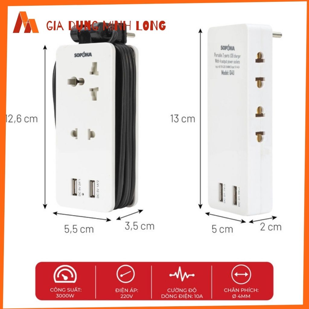 Ổ cắm điện thông minh SOPOKA Q2U Q4U ổ điện tích hợp cổng USB tiện lợi