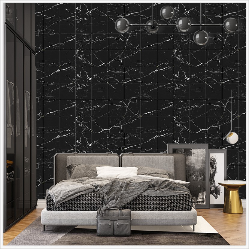 Giấy Dán Tường Vân Đá Đen Vuông (V3) | Decal Dán Tường Vân Đá Dán Trang Trí Phòng Ngủ Phòng Khách Dễ Dàng Vệ Sinh