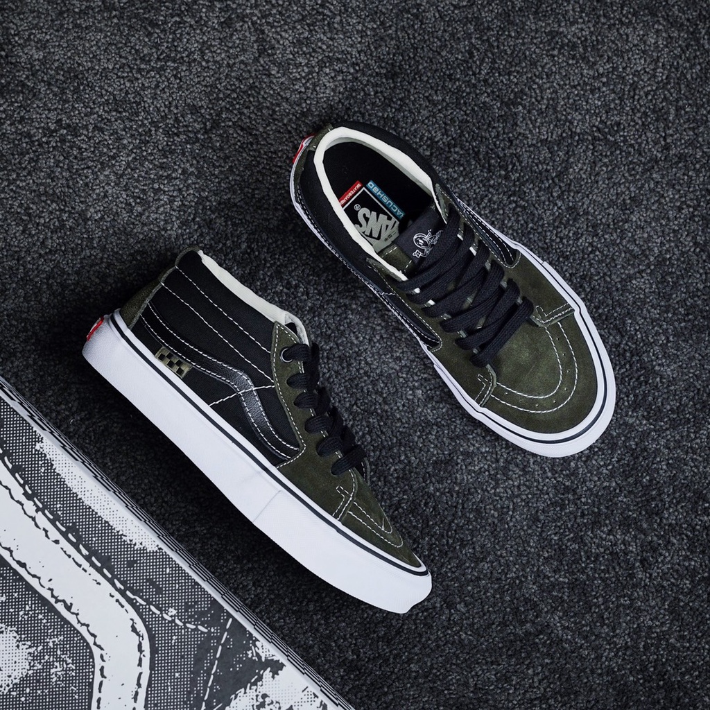Giày Trượt Ván Chuyên Nghiệp VANS SKATE GROSSO MID PRO Midnight Màu Xanh Lá Phong Cách Retro Đường Phố 1692