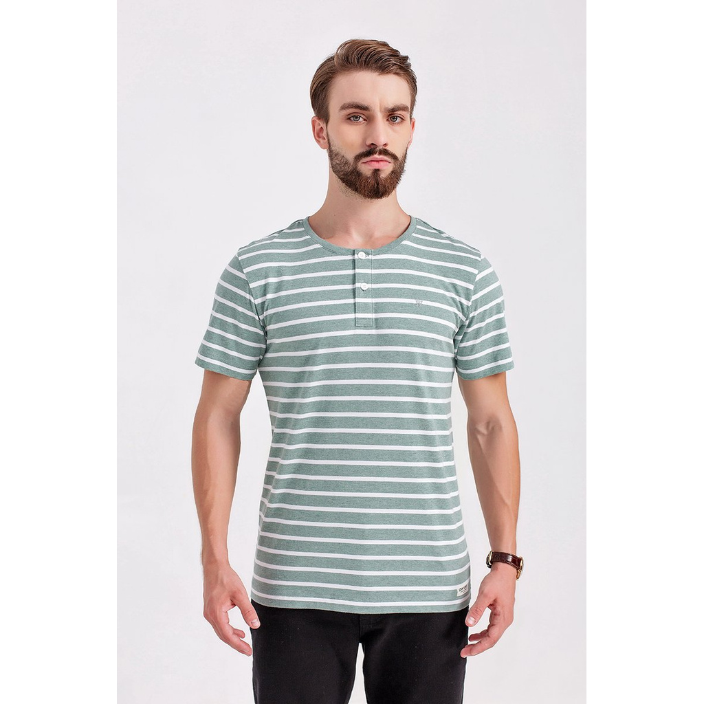 Áo thun cổ henley tay ngắn sọc ngang TS20FH18P-SC