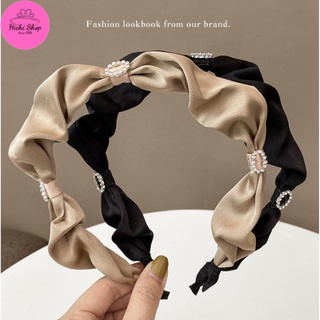 Bờm turban xước tóc lụa đính hạt, bờm tóc, xược tóc phong cách Hàn Quốc