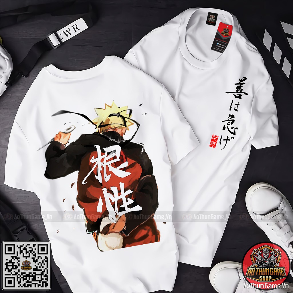 Áo phông naruto nam nữ trắng đen form rộng unisex cotton co giãn thoáng mát