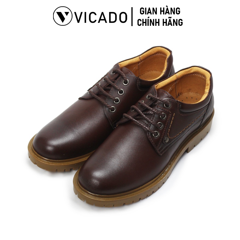 Giày buộc dây nam da bò cao cấp tăng chiều cao Oxfords VICADO VA0120 màu nâu