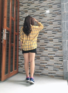 Áo Sơ mi oversize caro vàng