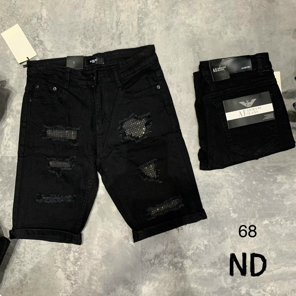 Quần bò ngố nam rách đính đá ARM2,quần short jean chất co giãn nhẹ có đủ sz 40-75kg mặc phong cách cá tính hot trend - S