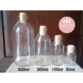 Chai thủy tinh nút gỗ 50ml, 100ml, 300ml, 500ml