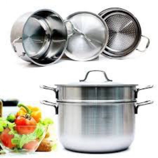 [Xả hàng] Bộ nồi xửng hấp Inox 3 đáy Fivestar 28cm nắp kính dùng bếp từ