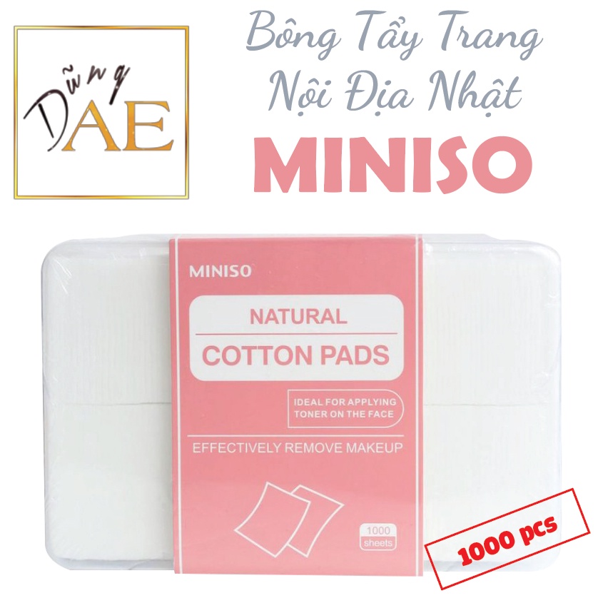 Bông Tẩy Trang Miniso Natural Cotton Pads 1000 miếng nội địa Nhật cotton mịn mềm siêu mỏng thấm hút tốt