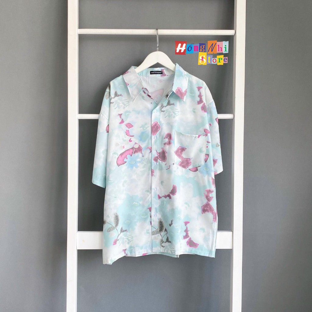 Áo Sơ Mi Họa Tiết Hoa Loang Màu Tay Lỡ Dáng Rộng Ulzzang Unisex, Sơ Mi Đi Biển - MM