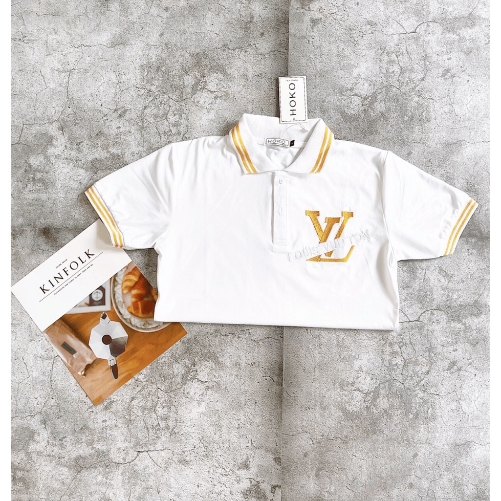 [FREE SHIP] ÁO THUN CỔ BẺ LVN HAI MÀU TRẮNG ĐEN DỄ PHỐI ĐỒ LỊCH LÃM SANG TRỌNG