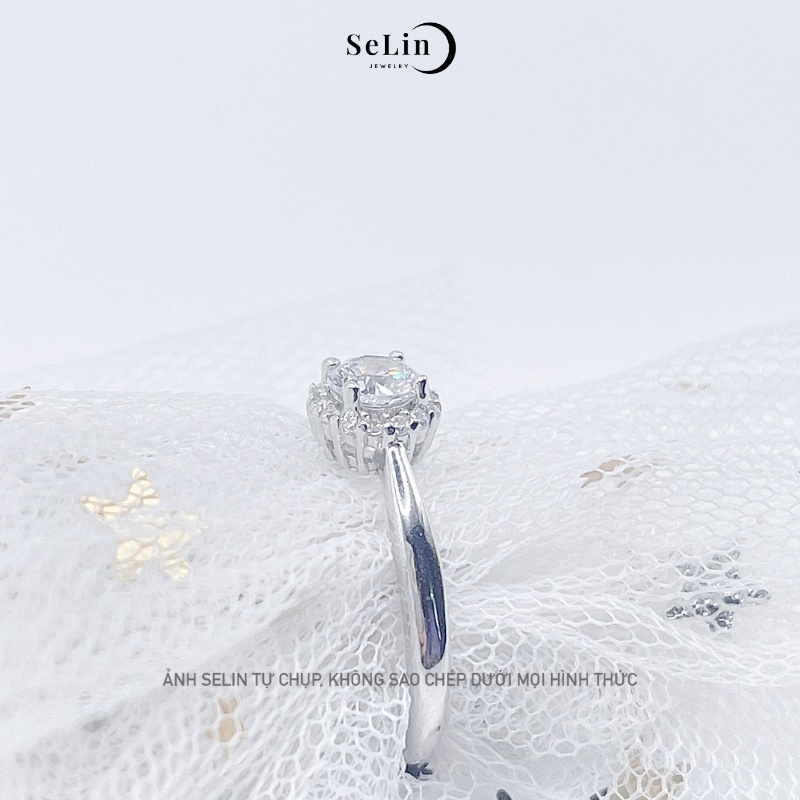 Nhẫn bạc nữ 925 ổ viền đính đá cao cấp freesize SELIN JEWELRY