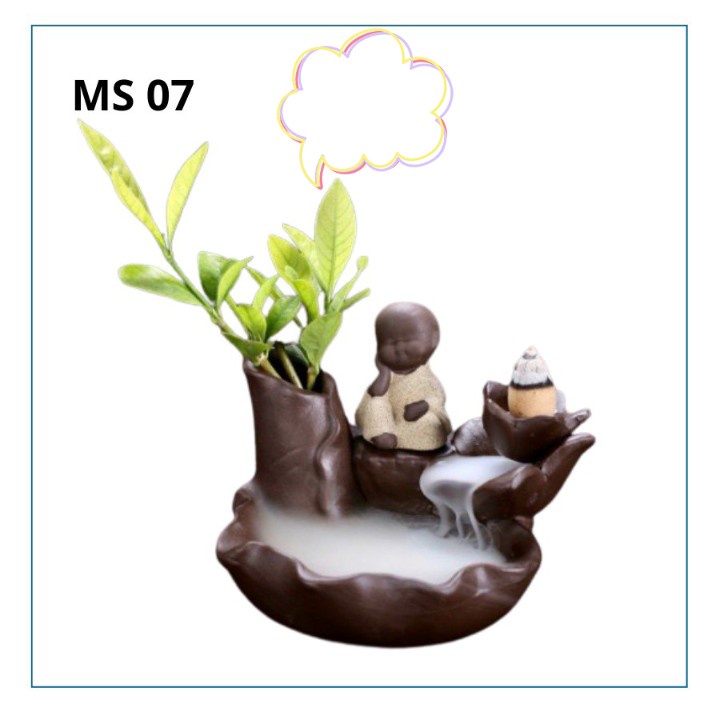 Thác Khói Trầm Hương Cao Cấp Hình Chú Tiểu - Thác Đốt Trầm khói ngược [Nhang Trầm Sạch Búp Sen]