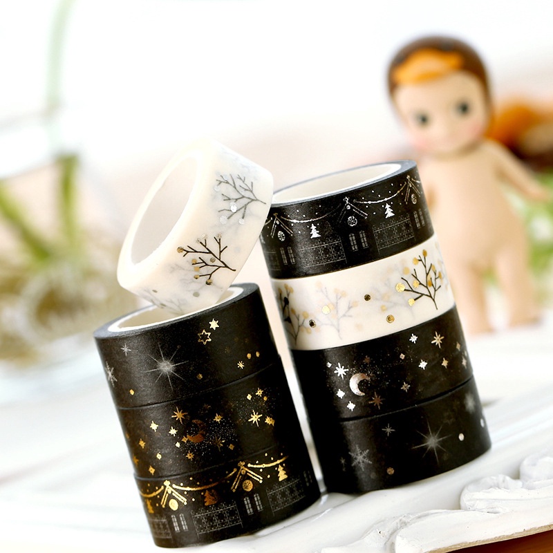 1 PC Gilding Washi Tape White&amp;Black Series Art Journal Decoration Bronzing Scrapbooking Masking Tape Wedding/journal