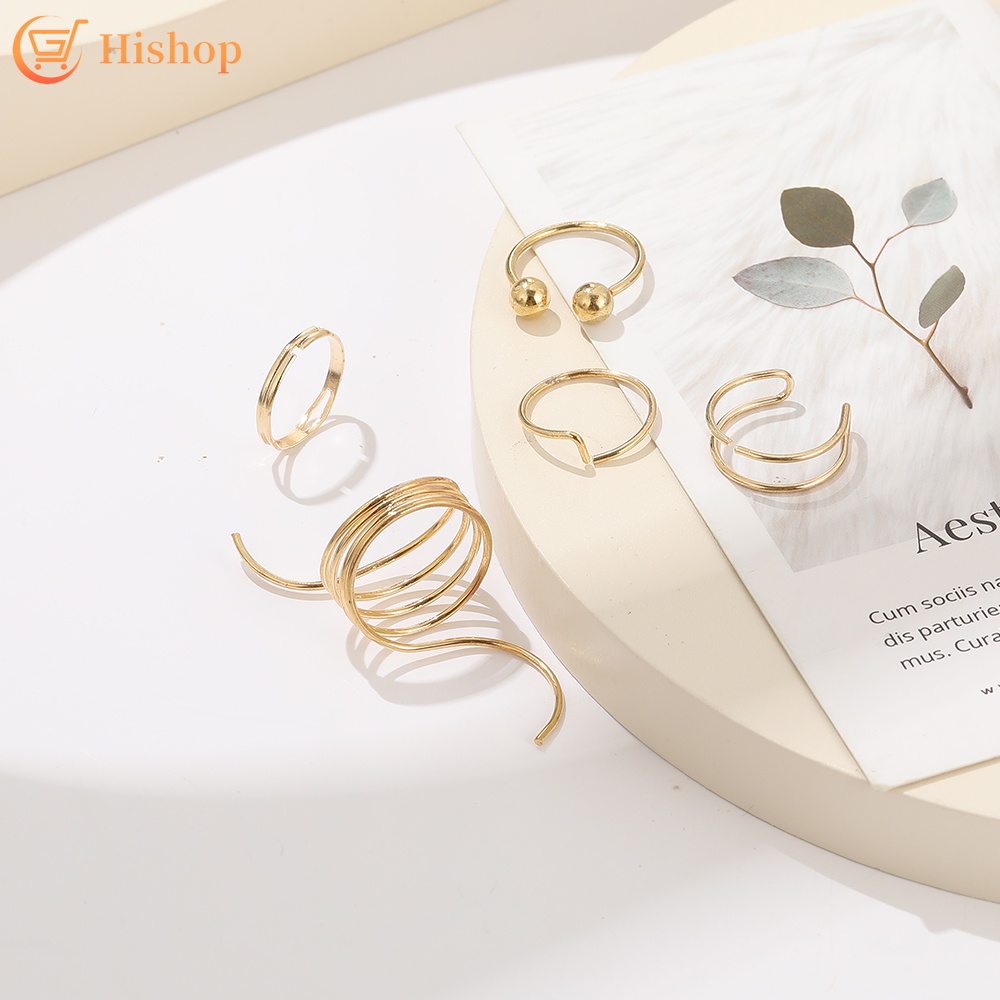 Set 5 nhẫn mạ vàng kiểu dáng đơn giản thanh lịch dành cho nữ