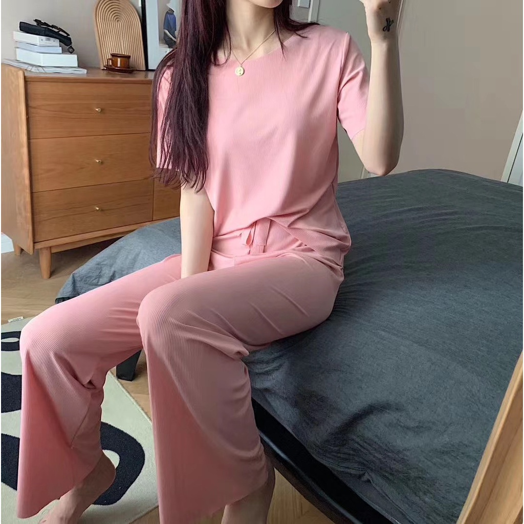 Đồ bộ nữ ❤️FREESHIP❤️ Bộ ngủ pijama tay ngắn quần dài chất thun cotton hoạ tiết đơn giản đáng yêu TN22