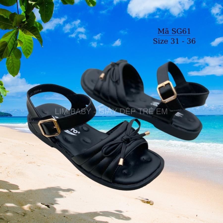 Sandal bé gái KENTO có quai hậu màu đen kiểu dán tiện dụng và phong cách cho bé gái đi học đi chơi SG61