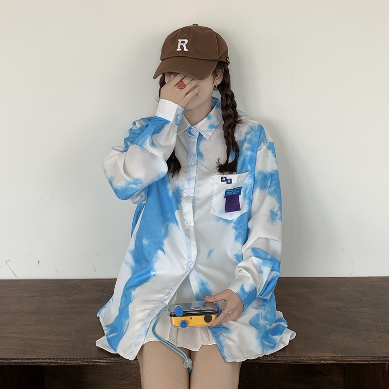 Áo Sơ Mi Tay Dài Dáng Rộng Vải Mỏng Màu Nhuộm Độc Đáo Thời Trang Mùa Hè Cho Nữ