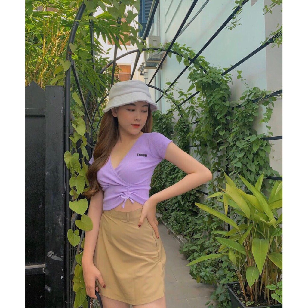áo croptop đắp chéo rút eo