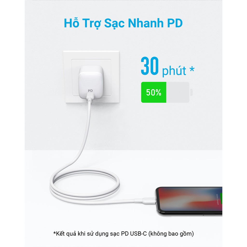 [Mã ELAK60 giảm 5% đơn 150K] Cáp sạc ANKER PowerLine II Lightning to USB-C dài 1.8m - A8633