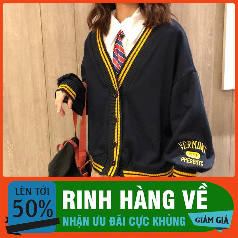 [ Big Sale ] Áo Khoác CARDIGAN VERMONT ĐEN THÊU TAY UNISEX [Kèm Hình Thật] thời trang elise