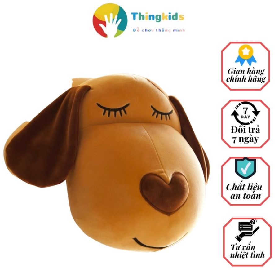 Gấu bông chó ngủ mũi tim vải nhung co dãn - Thingkids