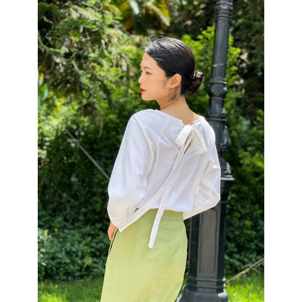 Nosbyn - Áo Nữ Cổ Tròn Tay Dài Phồng