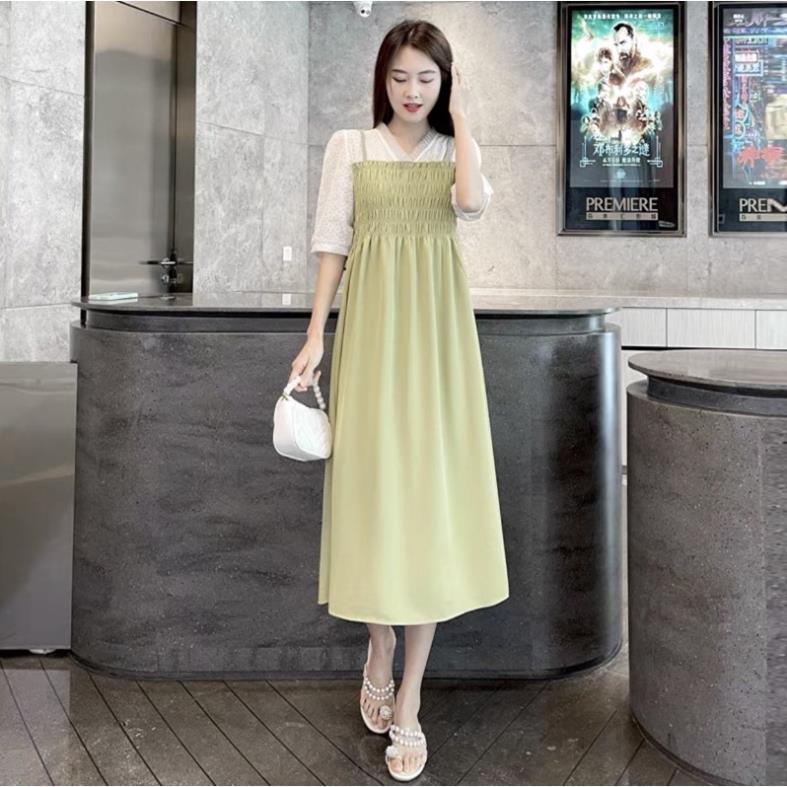 Váy nữ dáng suông tay nỡ cổ chữ v mùa hè phong cách Hàn feezsai 40-75Kg -HD31