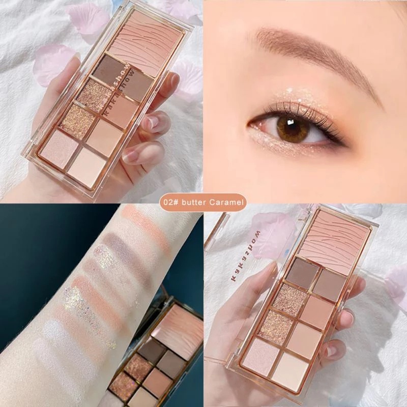 Bảng Phấn Mắt DIKALU 9 Màu Lì Và Ánh Ngọc Trai Kết Hợp Trang Điểm Kháng Nước Chống Mồ Hôi Lâu Trôi