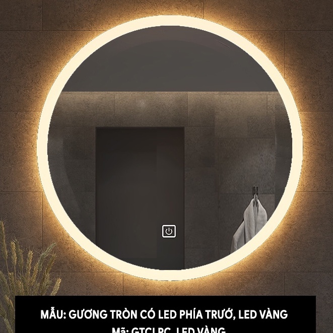 Gương Tròn Treo Tường Có Đèn LED, Gương Treo Bàn Trang Điểm, Nhà Tắm, Nút Cảm Ứng tắt mở, Nhiều Size Lựa chọn, Lắp Dễ